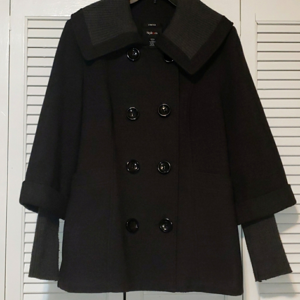 Style & Co Stretch Blend Charcoal Grey Pea Coat